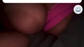 Tan white girl has her big tits out on monkey app