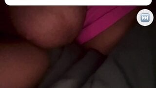 Tan white girl has her big tits out on monkey app