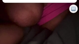 Tan white girl has her big tits out on monkey app