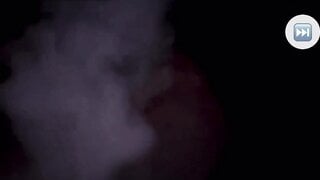 Ebony girl hits vape and shows tit on monkey app
