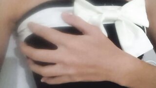 Ome.tv girl in cute dress exposes her boobs for me