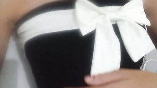 Ome.tv girl in cute dress exposes her boobs for me