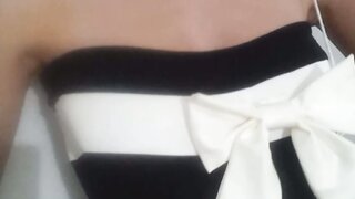 Ome.tv girl in cute dress exposes her boobs for me