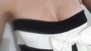 Ome.tv girl in cute dress exposes her boobs for me