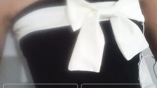 Ome.tv girl in cute dress exposes her boobs for me
