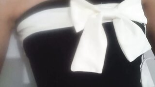 Ome.tv girl in cute dress exposes her boobs for me