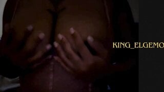 Thick ebony plays with her tits and twerks for me