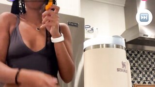 Ebony monkey.app girl takes a boob out for me