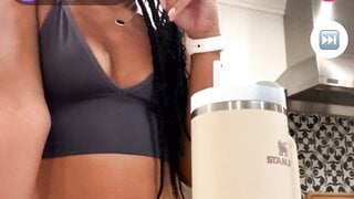 Ebony monkey.app girl takes a boob out for me
