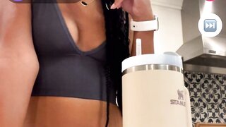 Ebony monkey.app girl takes a boob out for me