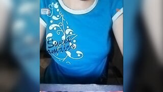 Horney girl squeezing her boobs and make me hard