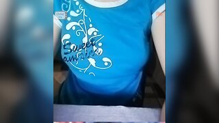 Horney girl squeezing her boobs and make me hard