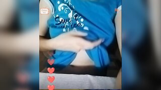 Horney girl squeezing her boobs and make me hard
