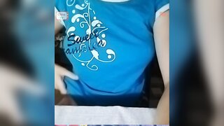 Horney girl squeezing her boobs and make me hard