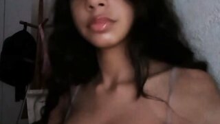 Brazillian girl gets horny on ome tv and shows boobs
