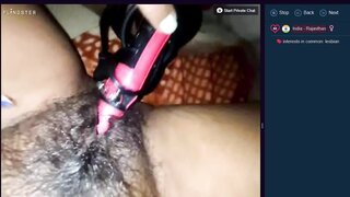 Hairy Indian girl squirts on curling iron on flingster
