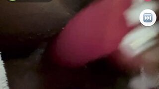 Ebony with pink dildo on monkey app