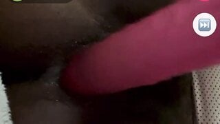Ebony with pink dildo on monkey app