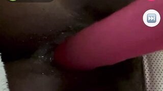 Ebony with pink dildo on monkey app