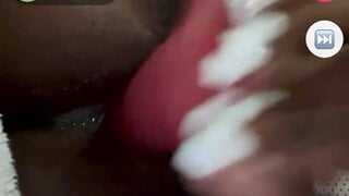 Ebony with pink dildo on monkey app