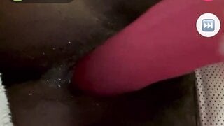 Ebony with pink dildo on monkey app
