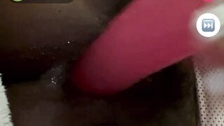 Ebony with pink dildo on monkey app