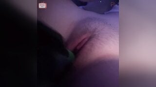 Girl fucks herself with hairbrush