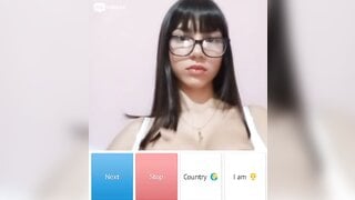 Beautiful glsses girl playing with her boobs