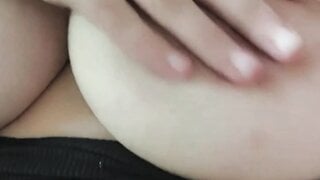 Canadian slut plays with boobs