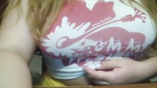 Snow bunny plays with her tits