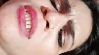 Indian wife moaning and licking my balls for my cum