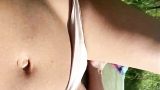 Italian Milf sunbathing shows Tits and Pussy