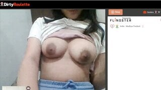 Indian cutie smiles and touch nipples