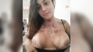 Latina tatted slut flashes big boobs because got impressed by my cock