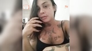Latina tatted slut flashes big boobs because got impressed by my cock