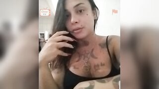Latina tatted slut flashes big boobs because got impressed by my cock