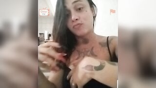 Latina tatted slut flashes big boobs because got impressed by my cock